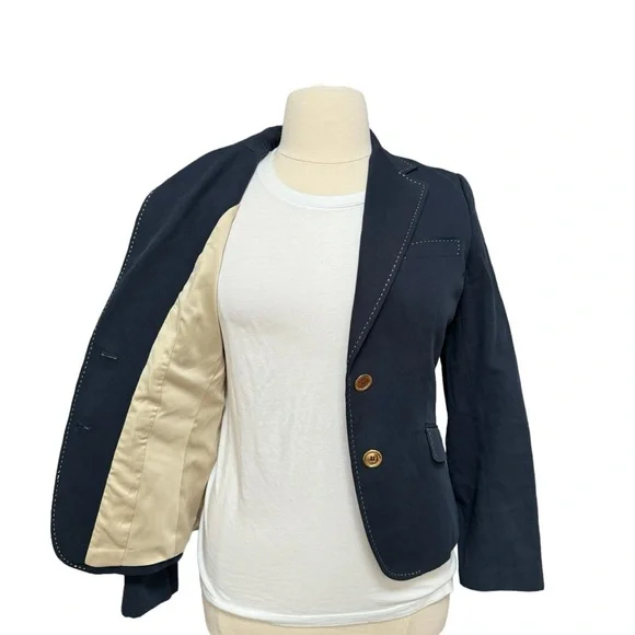 Talbots Womens Navy Blue Linen Blend Two Button Business‎ Blazer Size 12